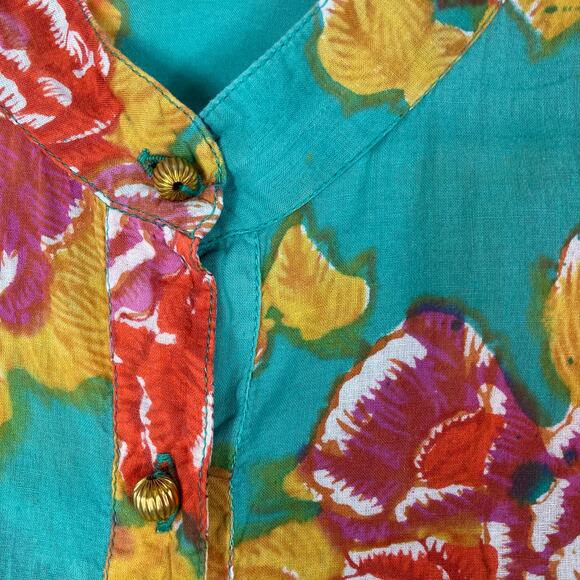 LISA CORTI Milano Dress S Floral Green Pink Gold-Button Henley Long-Sleeve”Kurta - Picture 8 of 15